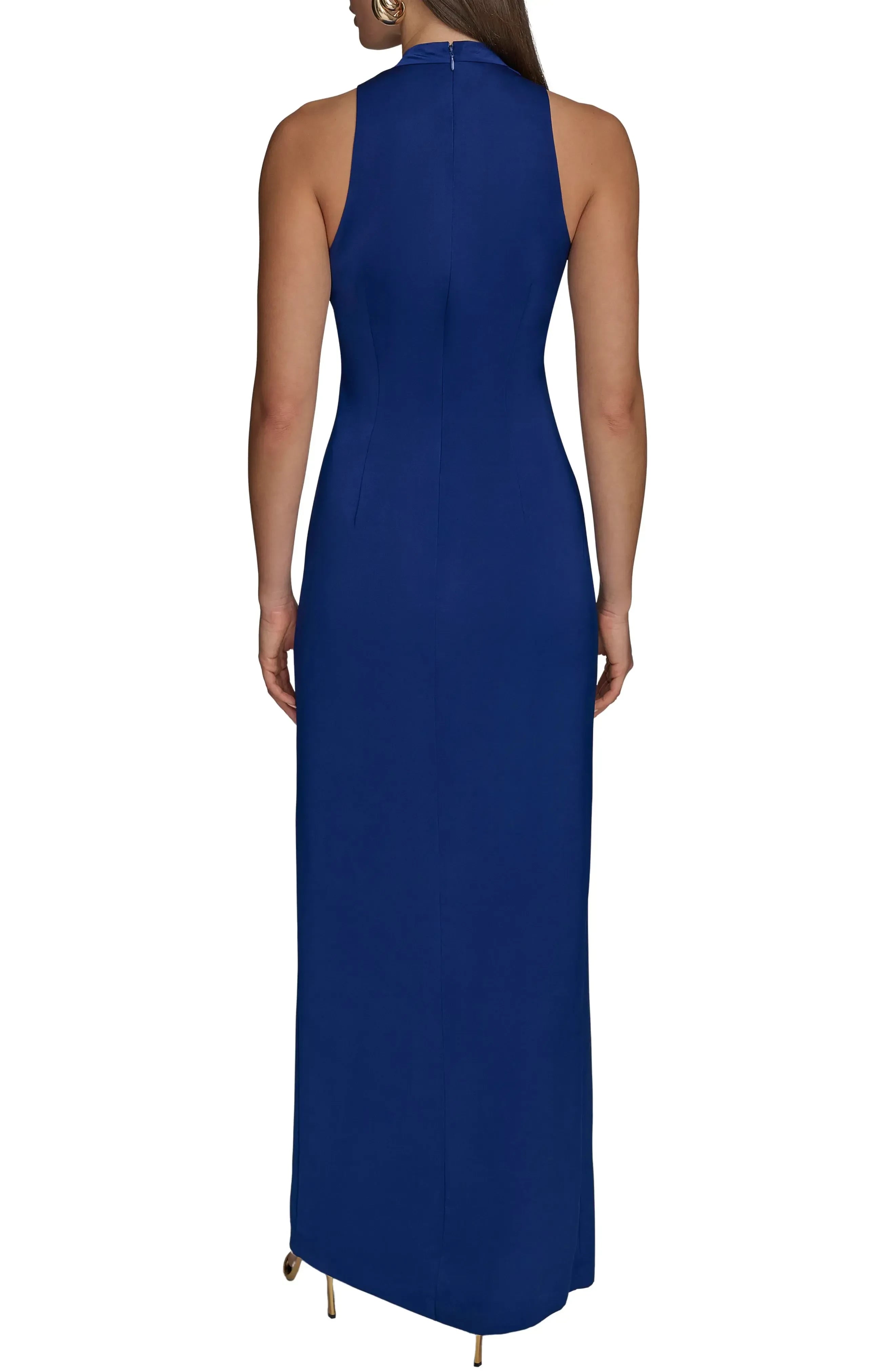 Trendy Sheath Halter Neck Sleeveless Zipper Back Floor Length Evening Dress