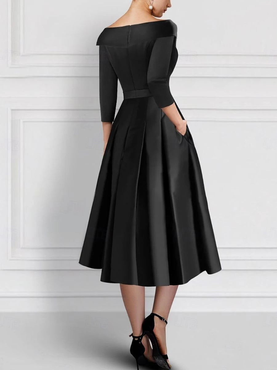 Trendy Formal A-Line V-Neck Tea-Length Elegant with Appliques Mother of the Bride Dresses