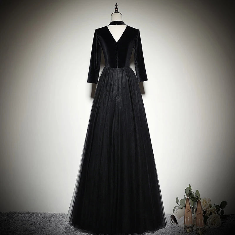Trendy Long Velvet Tulle Lace Up Floor Length Evening Dress Party Dresses Prom Dress