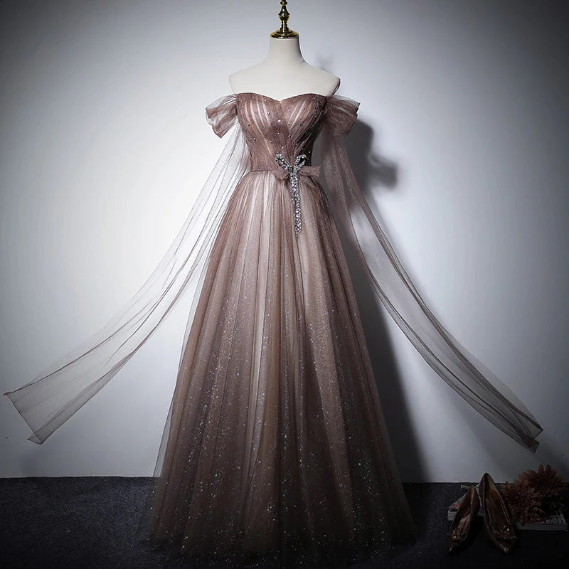 Trendy Short Sleeveless Strapless Tulle Lace Up Floor Length Evening Dress Party Dresses Prom Dress