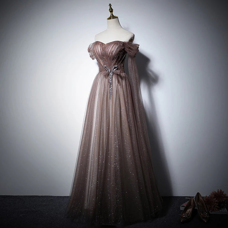 Trendy Short Sleeveless Strapless Tulle Lace Up Floor Length Evening Dress Party Dresses Prom Dress