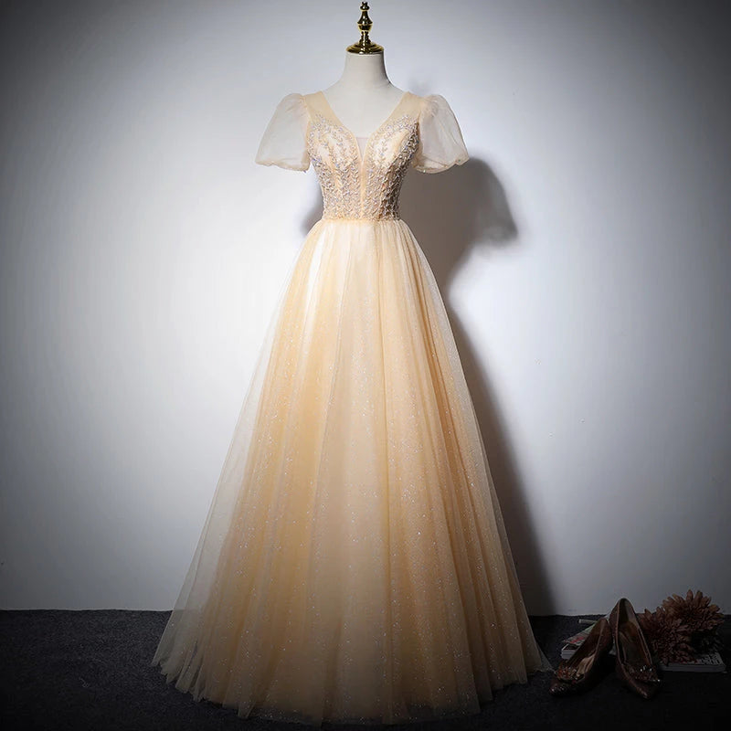 Trendy Short Sleeveless Tulle Lace Up Floor Length Evening Dress Party Dresses Prom Dress