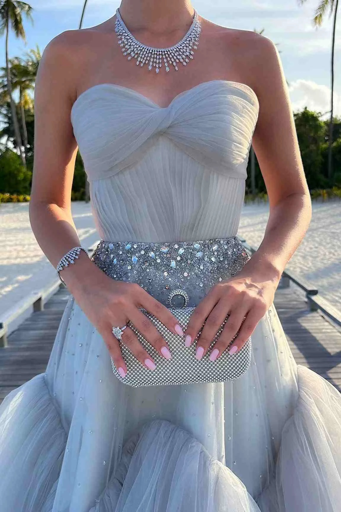 Trendy Strapless A-Line Tulle Long With Beading Sleeveless  Floor-length Evening Dresses Evening Dresses Prom Dress