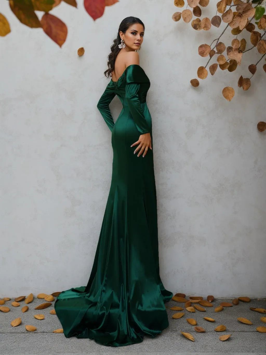 Trumpet Off-the-Shoulder Long Sleeves Floor-Length Prom with Ruffles Evening Dress