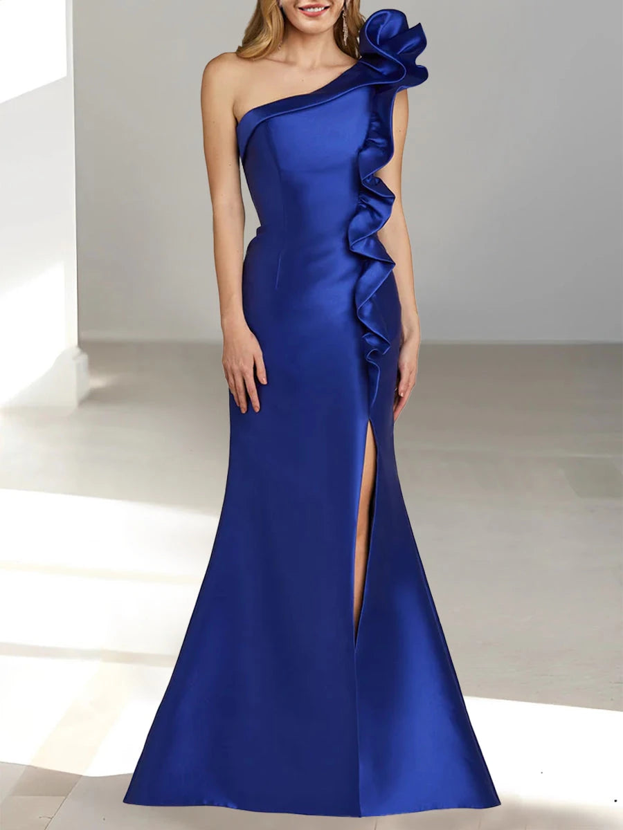 Trumpet One-Shoulder Sleeveless Split Side Evening Dresses Prom Dress
