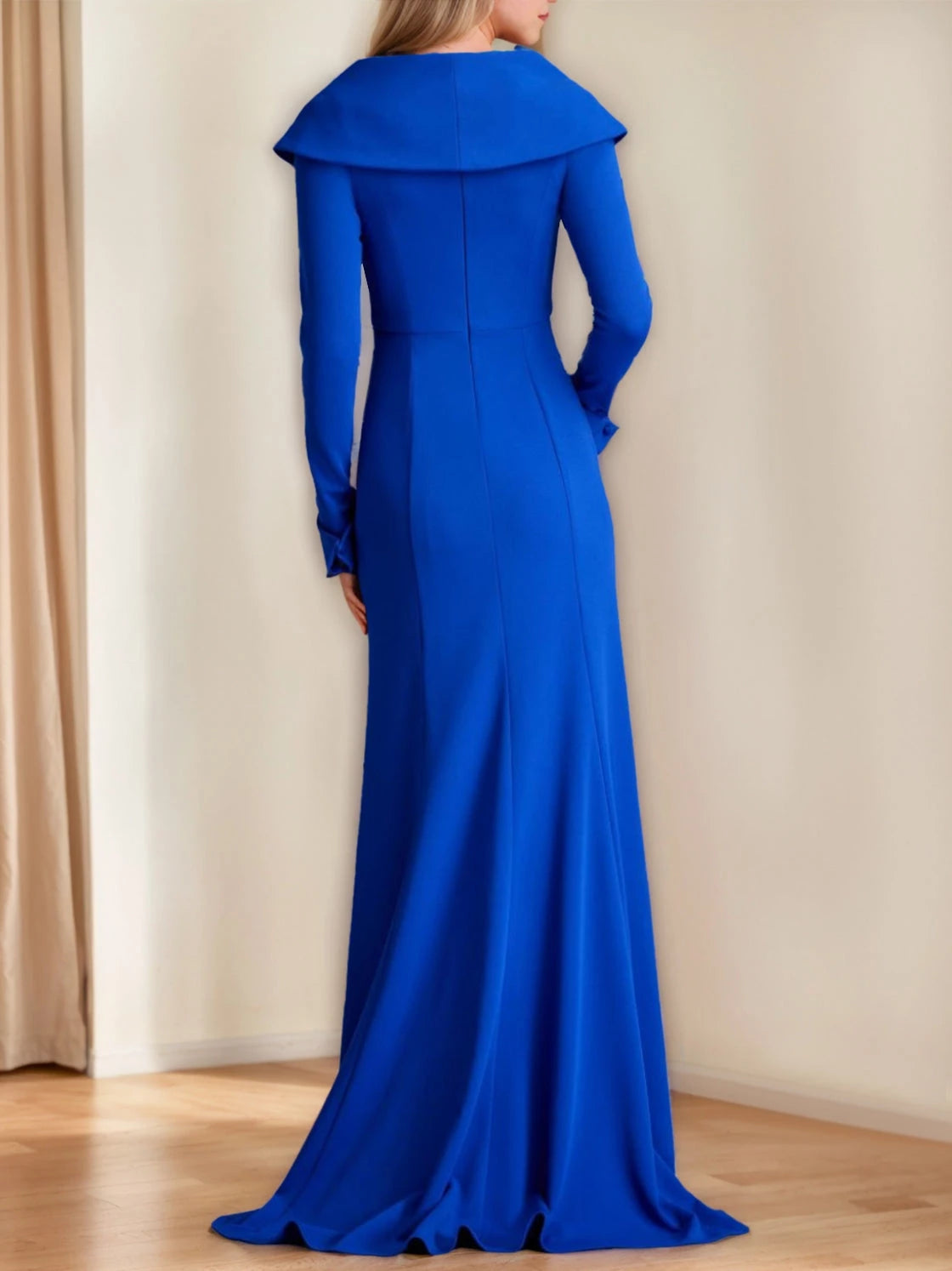 Trumpet V-Neck Long Sleeves Floor-Length with Ruffles Evening Dresses