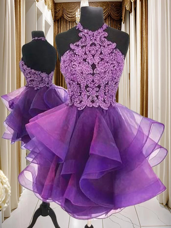 Tulle Beading Halter Sleeveless Short Party Dresses Evening Dresses Homecoming Dresses