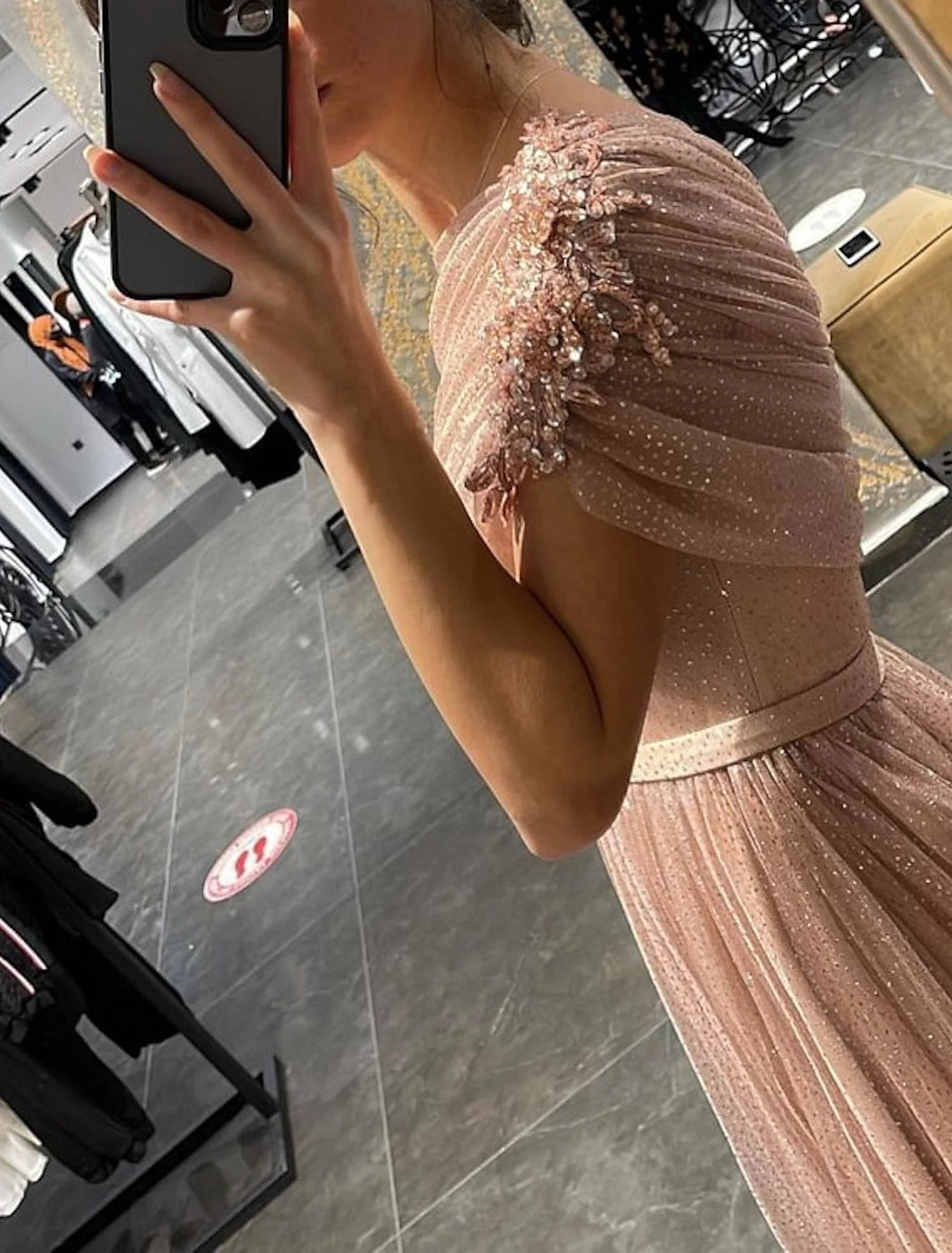 Tulle Princess One-Shoulder Sleeveless Long With Sequins Prom Dresses Evening Dresses Party Dress