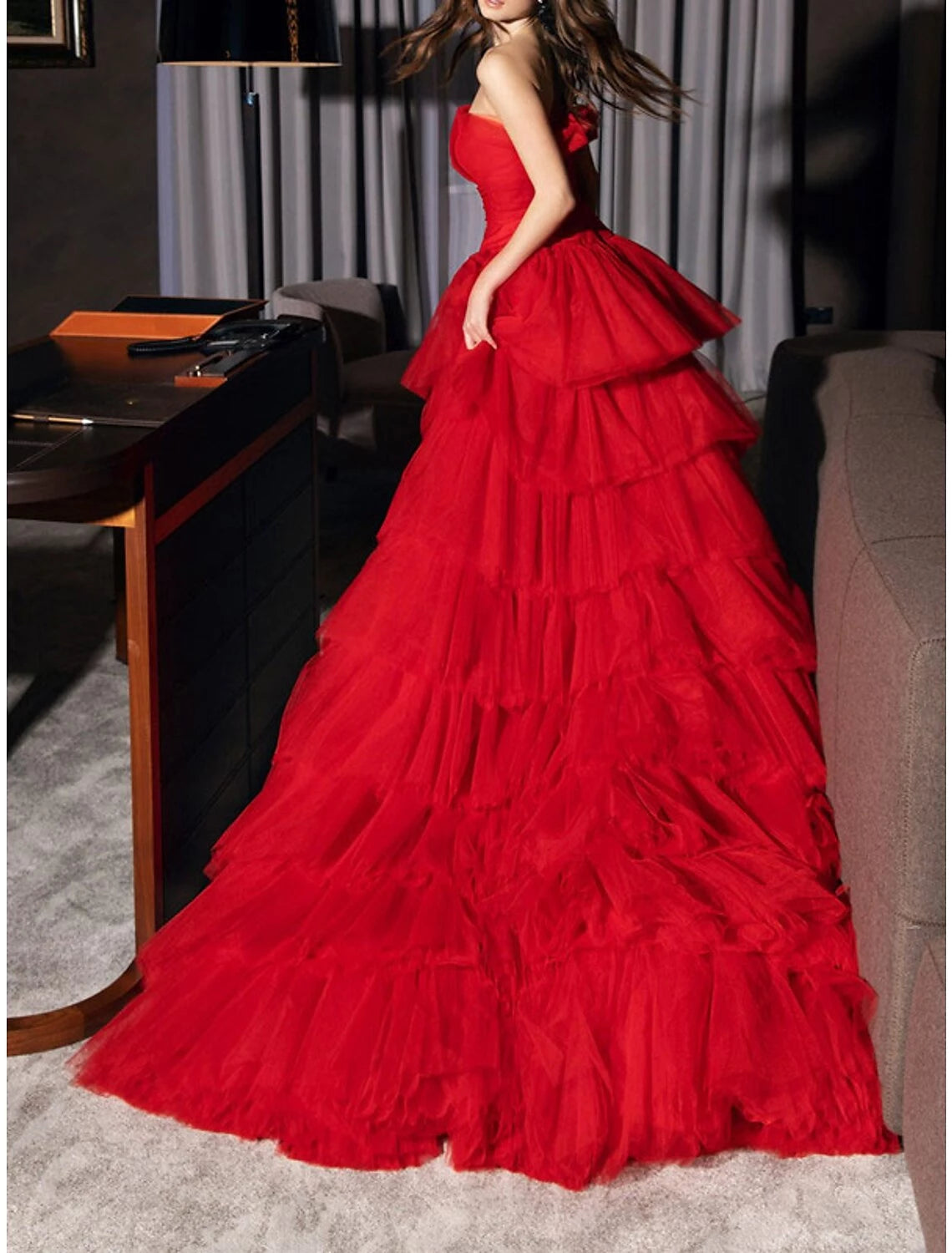 Tulle Princess Strapless Asymmetrical  Sleeveless Prom Dresse Evening Dresses Party Dress