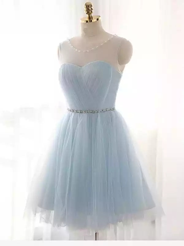 Tulle Scoop Strapless A-line Short With Beading Prom Dresses Bridesmaid Dresses
