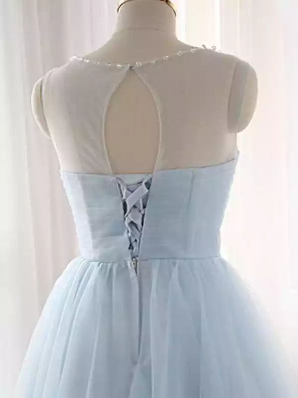 Tulle Scoop Strapless A-line Short With Beading Prom Dresses Bridesmaid Dresses
