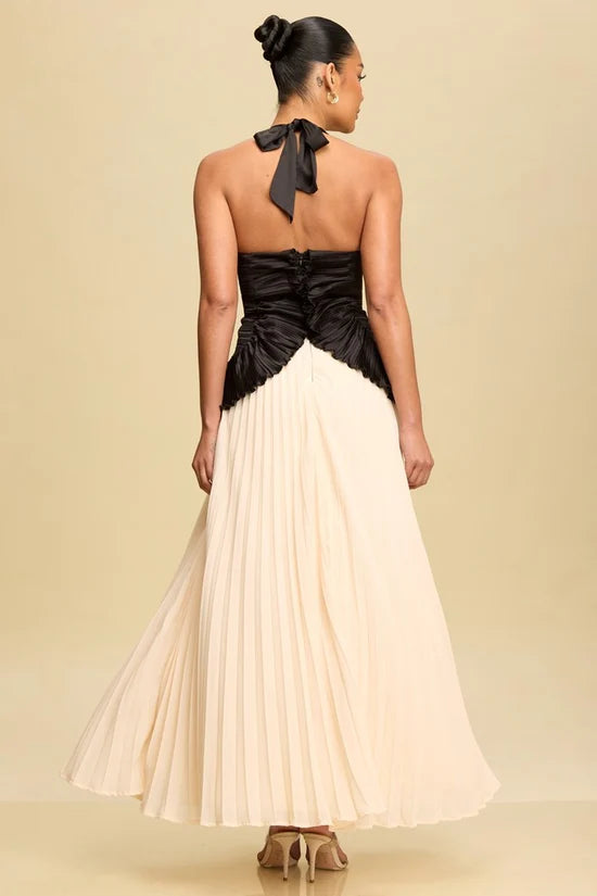 Two Tone A Line Halter Neck Sleeveless Bow Back Floor Length Hot sale Prom Dress