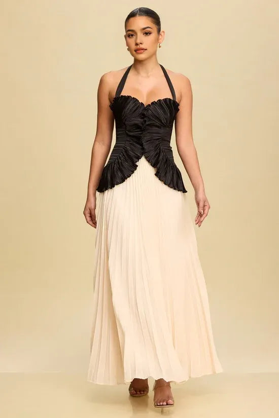 Two Tone A Line Halter Neck Sleeveless Bow Back Floor Length Hot sale Prom Dress