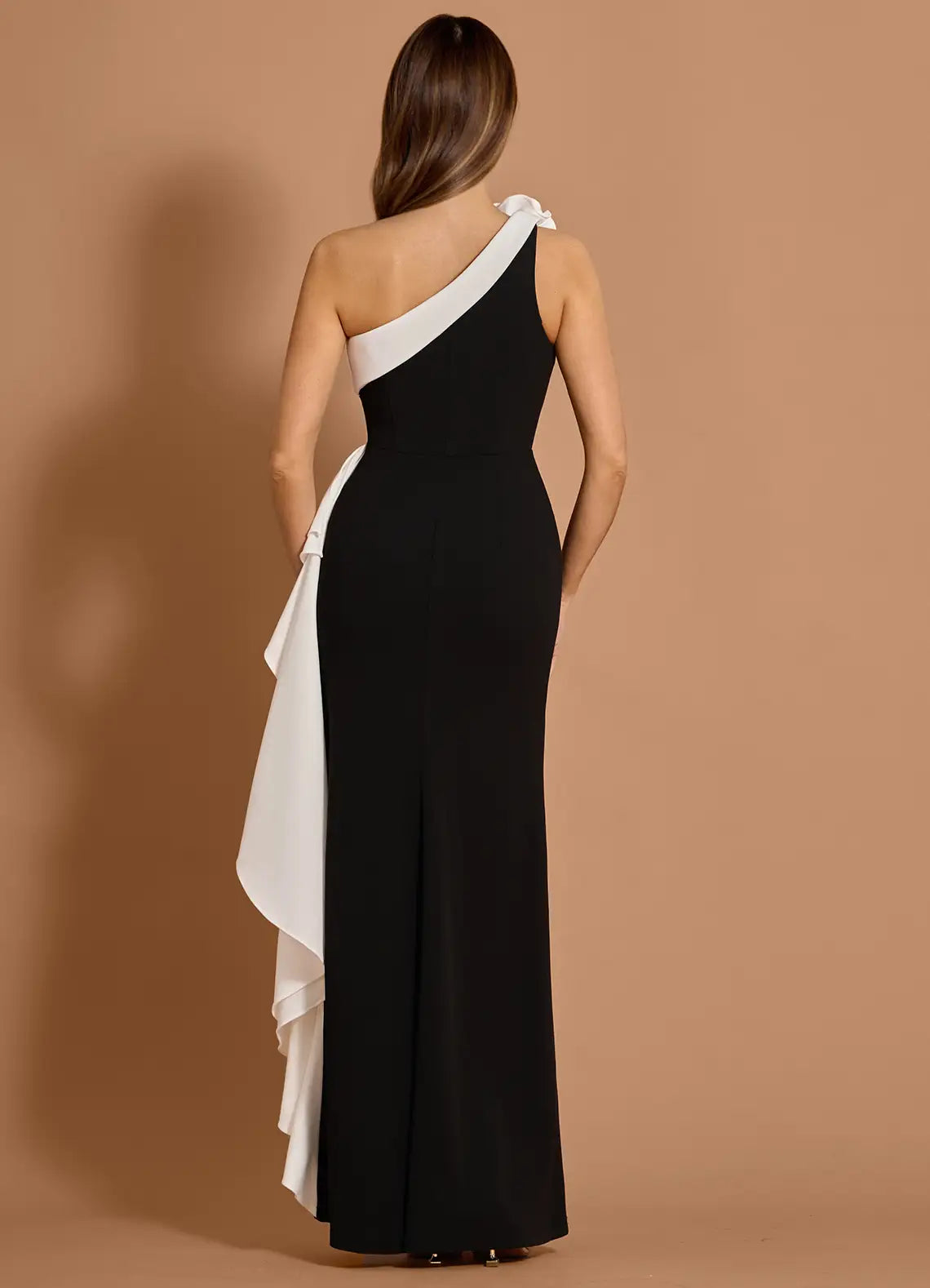 Two Tone Mermaid One Shoulder Sleeveless Ruffled Back Floor Length Hot sale Prom Dress