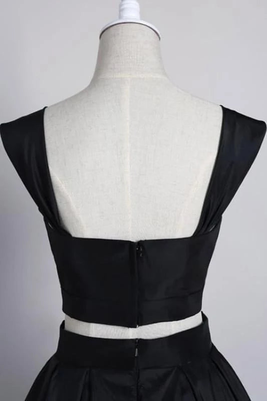 Two Pieces Off Shoulder Trendy Navy Blue Short Prom Gowns Party Dresses Homecoming Dresses