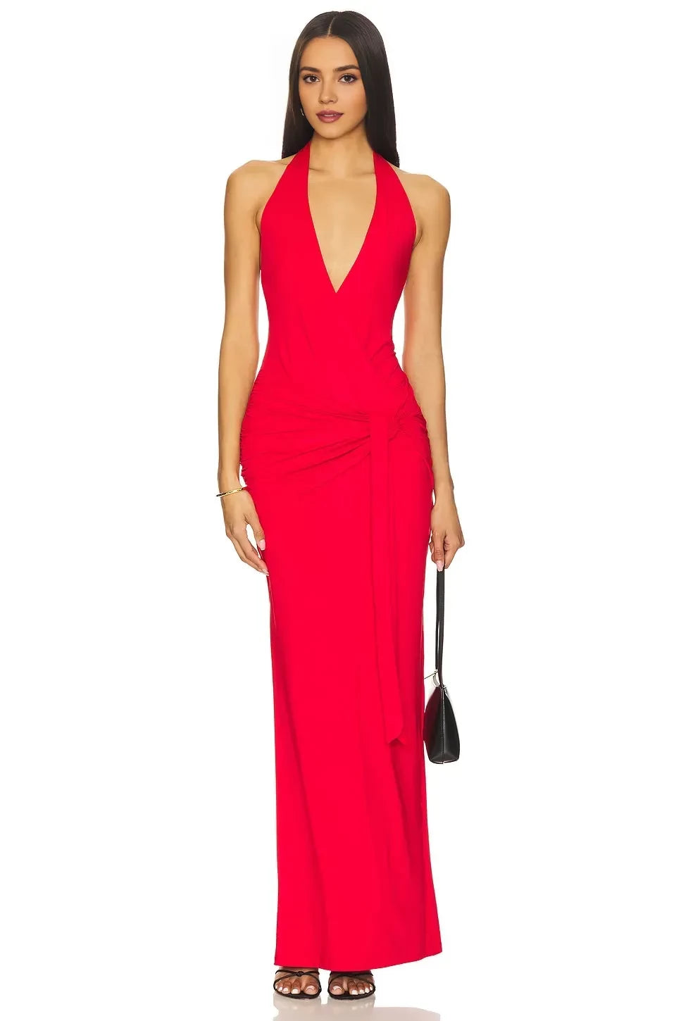 Unique Sheath Halter Neck Sleeveless Open Back Floor Length Evening Dress
