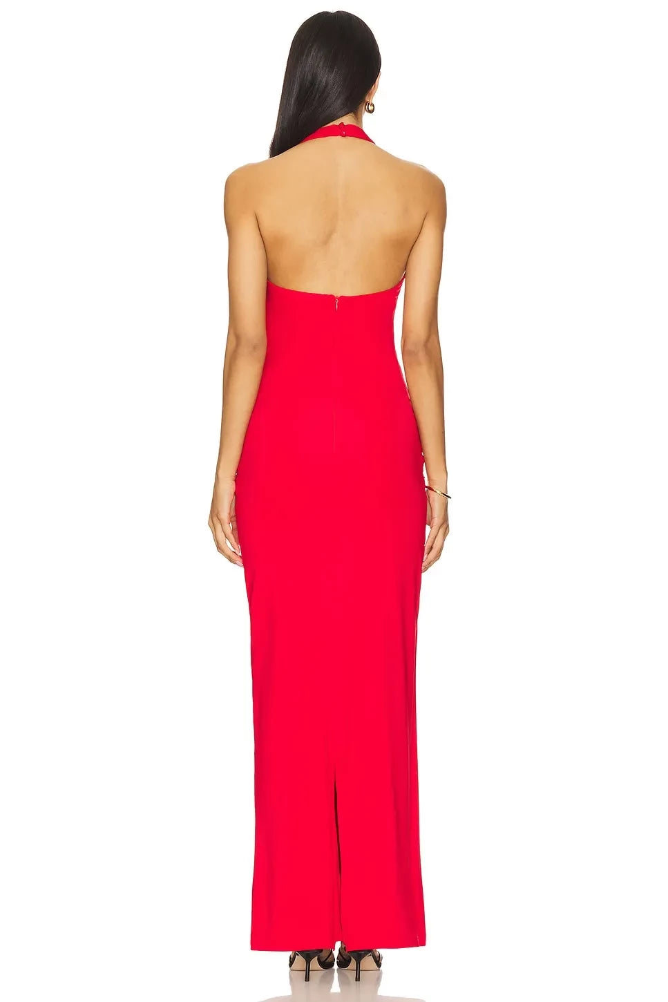 Unique Sheath Halter Neck Sleeveless Open Back Floor Length Evening Dress