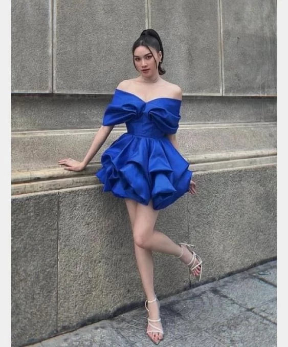 Unique Blue Off The Shoulder Sleeveless Short Prom Dress Cocktail Dress Evening Dress Party Dress Homecoming Dress