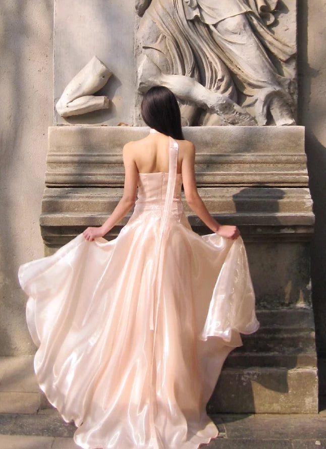 Unique Light Pink A Line Strapless Organza Long Prom Dress 16th Wedding Dress Prom Dress Cocktail Dress Homecoming Dress Evening Dress Party Dress