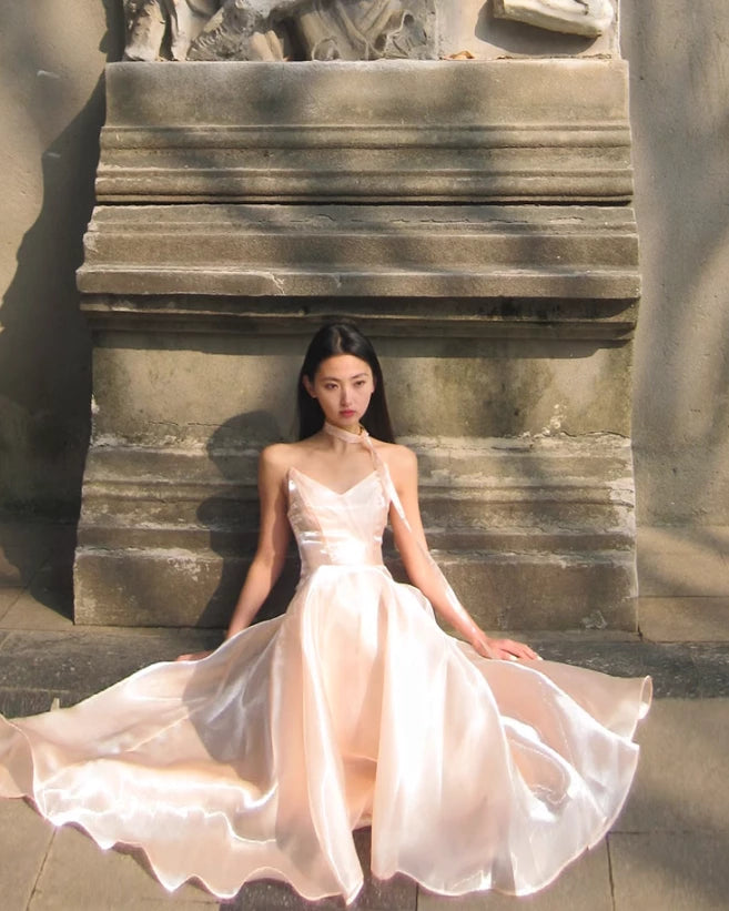 Unique Light Pink A Line Strapless Organza Long Prom Dress 16th Wedding Dress Prom Dress Cocktail Dress Homecoming Dress Evening Dress Party Dress