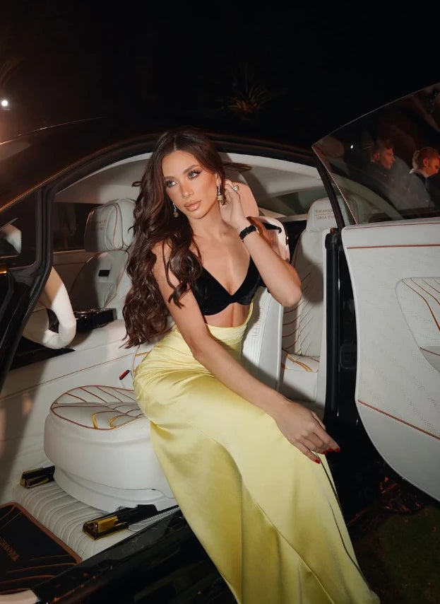 Unique Sheath Straps Yellow Black Satin Floor length Sleeveless Prom Dress Cocktail Dress Homecoming Dress Evening Dress