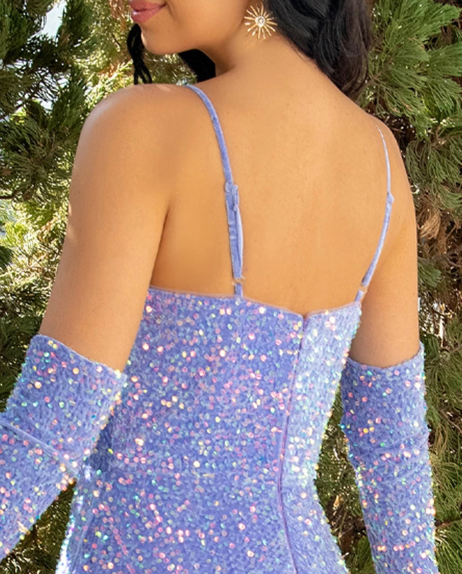 V-Neck Floor-Length Princess Spaghetti Straps Plunge Pleated Evening Dresses with Detachable Sleeves