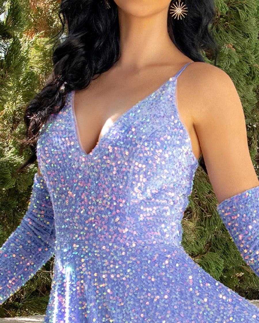 V-Neck Floor-Length Princess Spaghetti Straps Plunge Pleated Evening Dresses with Detachable Sleeves