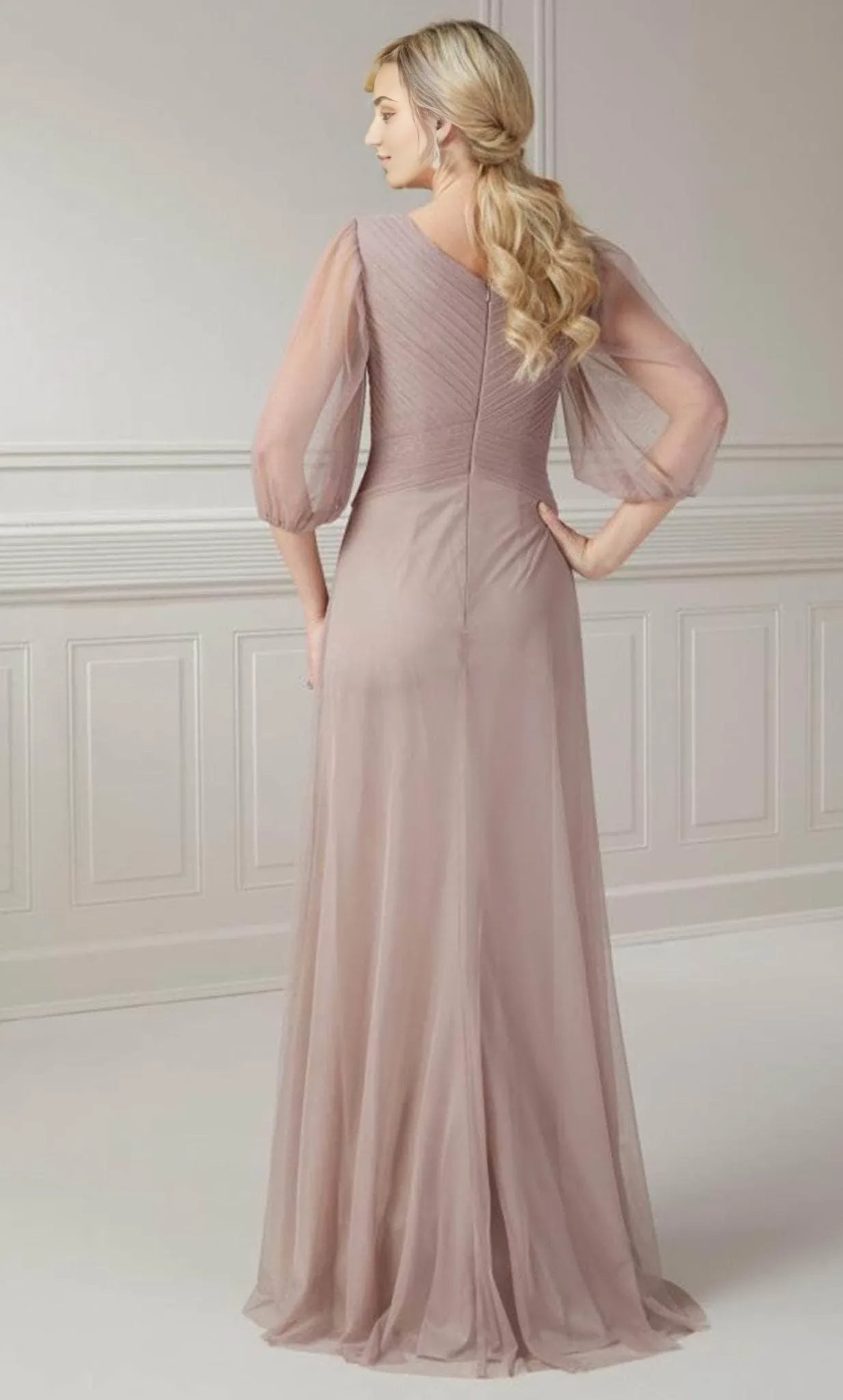 V-Neck Long Sleeves A-Line Classic Floor length Prom Dress For Sale For Adults