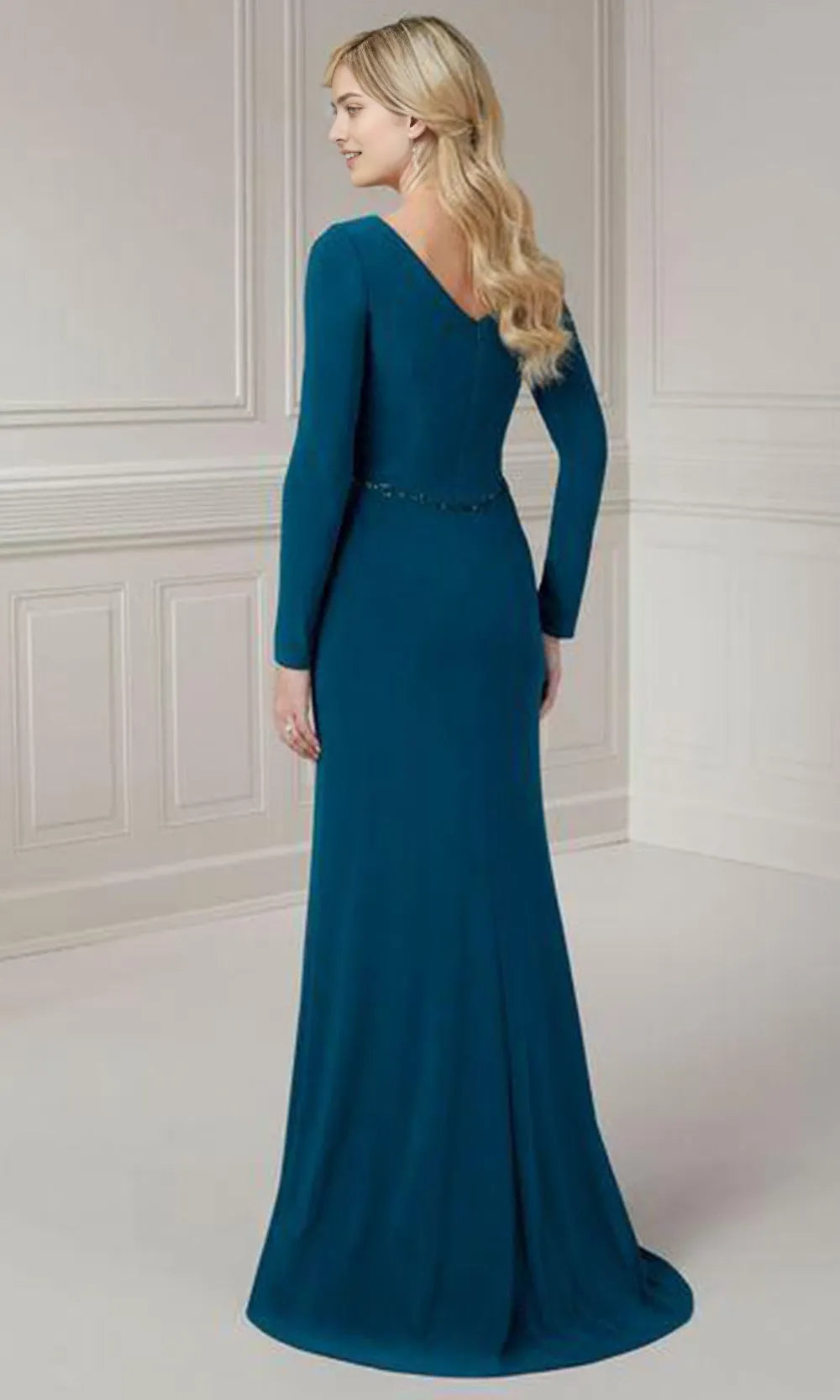 V-Neck Long Sleeves Sheath Tight Floor length Prom Dress Hot Sale For Ladies