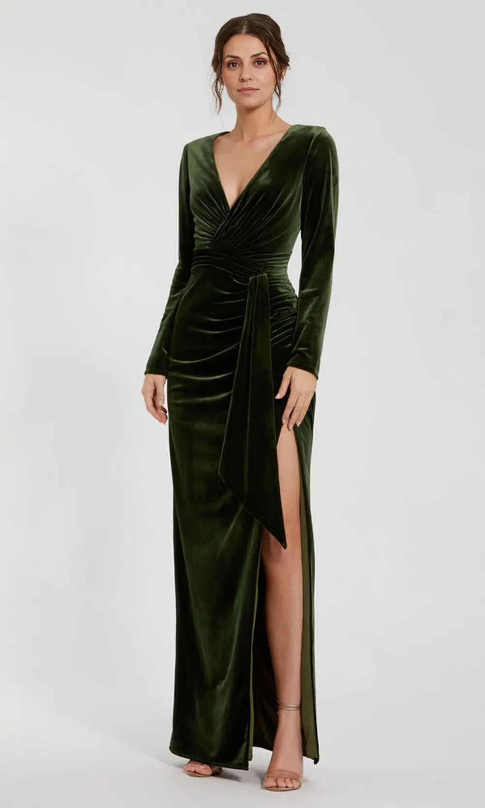 V-Neck Long Sleeves Sheath Velvet Fashion Floor length Mother of the Bride Dresses Custom For Ladies