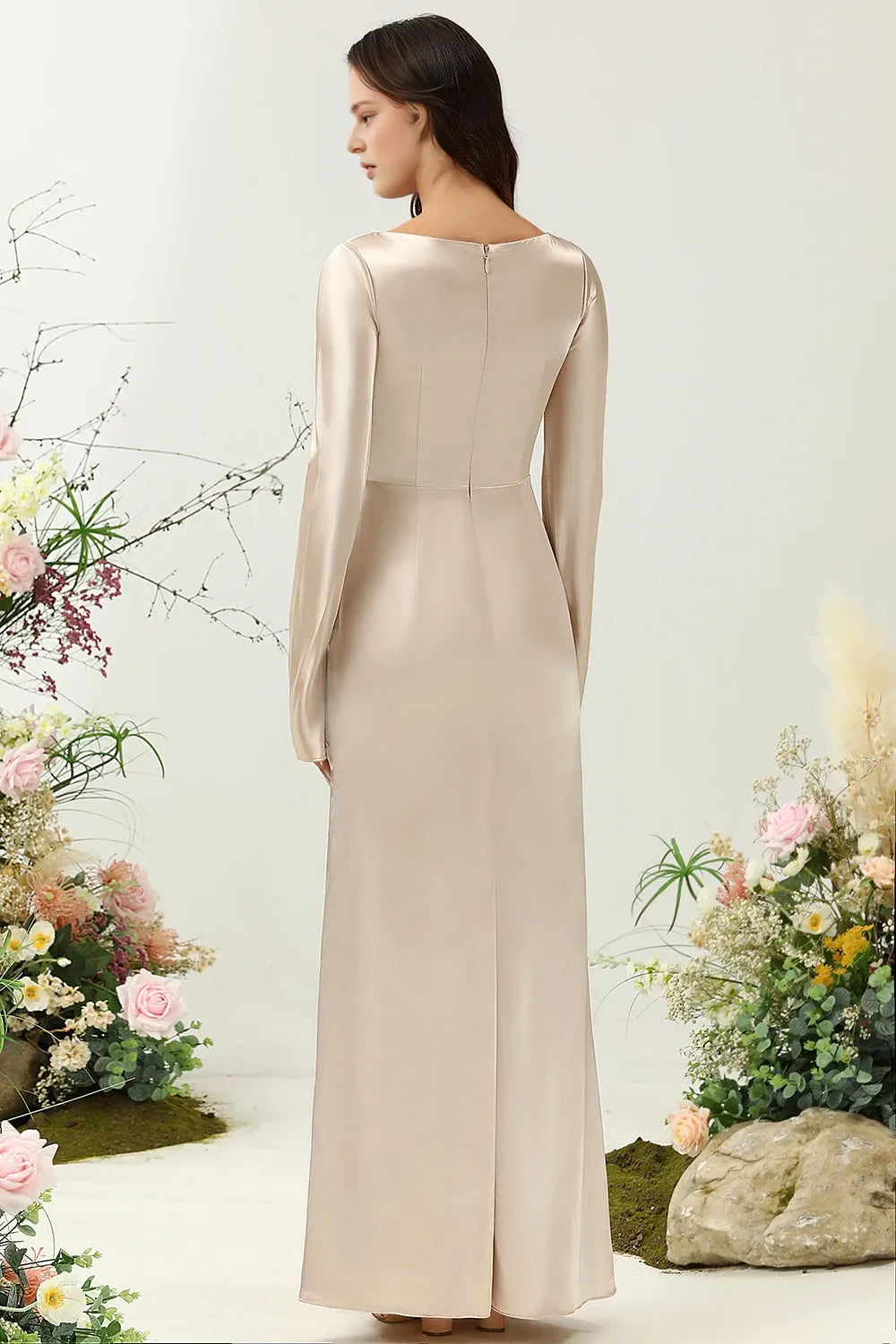 V-Neck Long Sleeves Sheath Vintage Off the shoulder Floor length Party Dress Hot Sale For Ladies