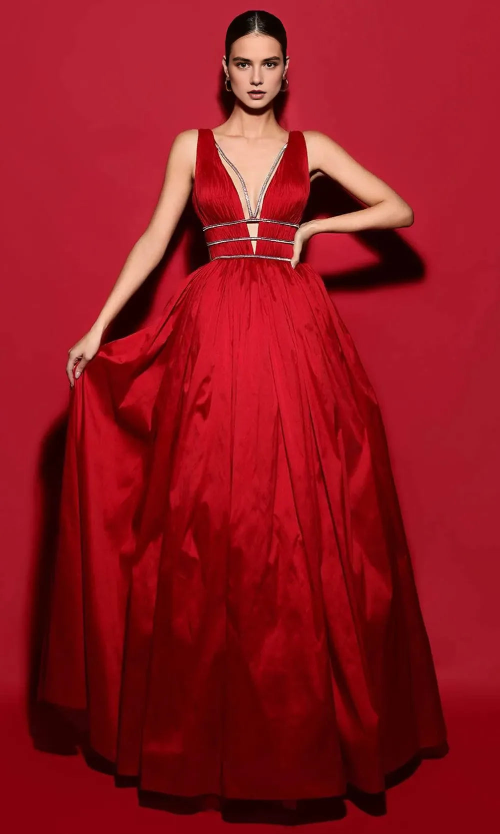 V-Neck Sleeveless A-Line Fashion Red Off the shoulder Floor length Prom Dress For Sale For Women