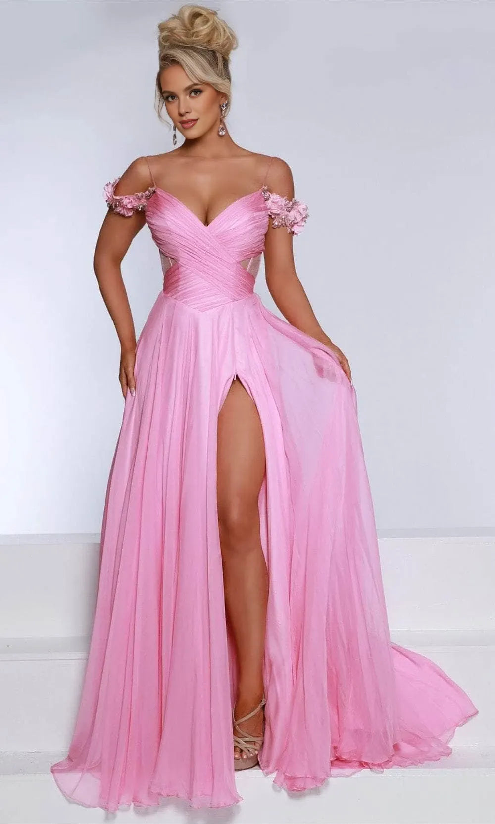V-Neck Sleeveless A-Line Poofy Off the shoulder Floor length Prom Dress For Sale For Women
