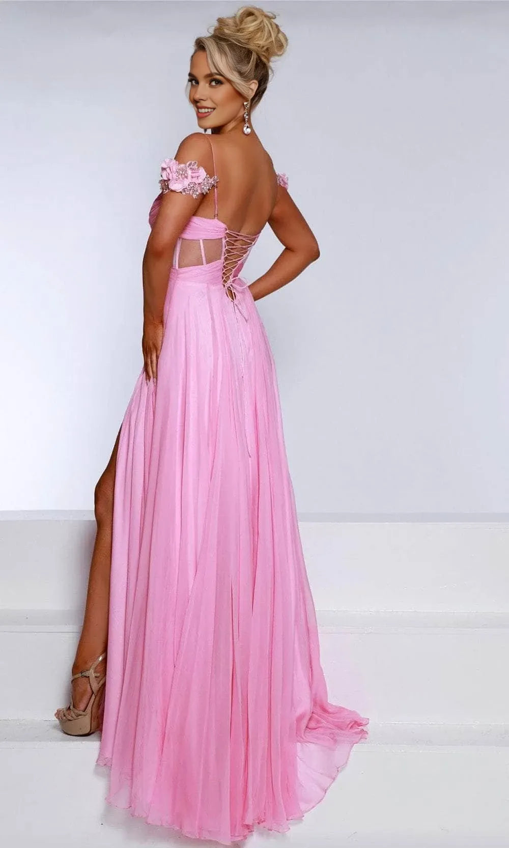 V-Neck Sleeveless A-Line Poofy Off the shoulder Floor length Prom Dress For Sale For Women