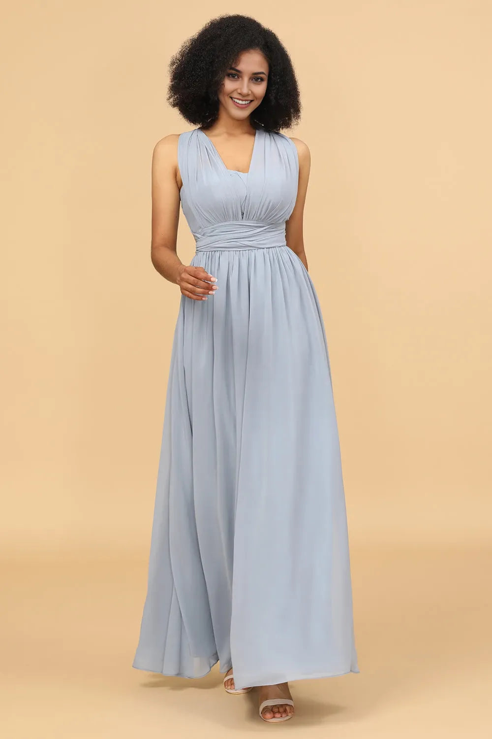 V-Neck Sleeveless A-Line Pretty Chiffon Off the shoulder Floor Length Prom Dress Hot Sale For Women