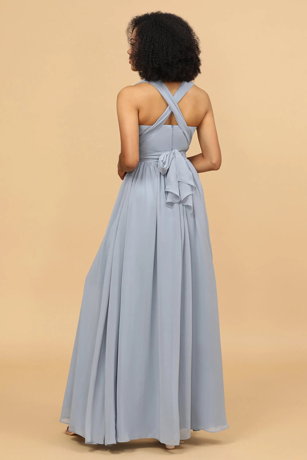 V-Neck Sleeveless A-Line Pretty Chiffon Off the shoulder Floor Length Prom Dress Hot Sale For Women