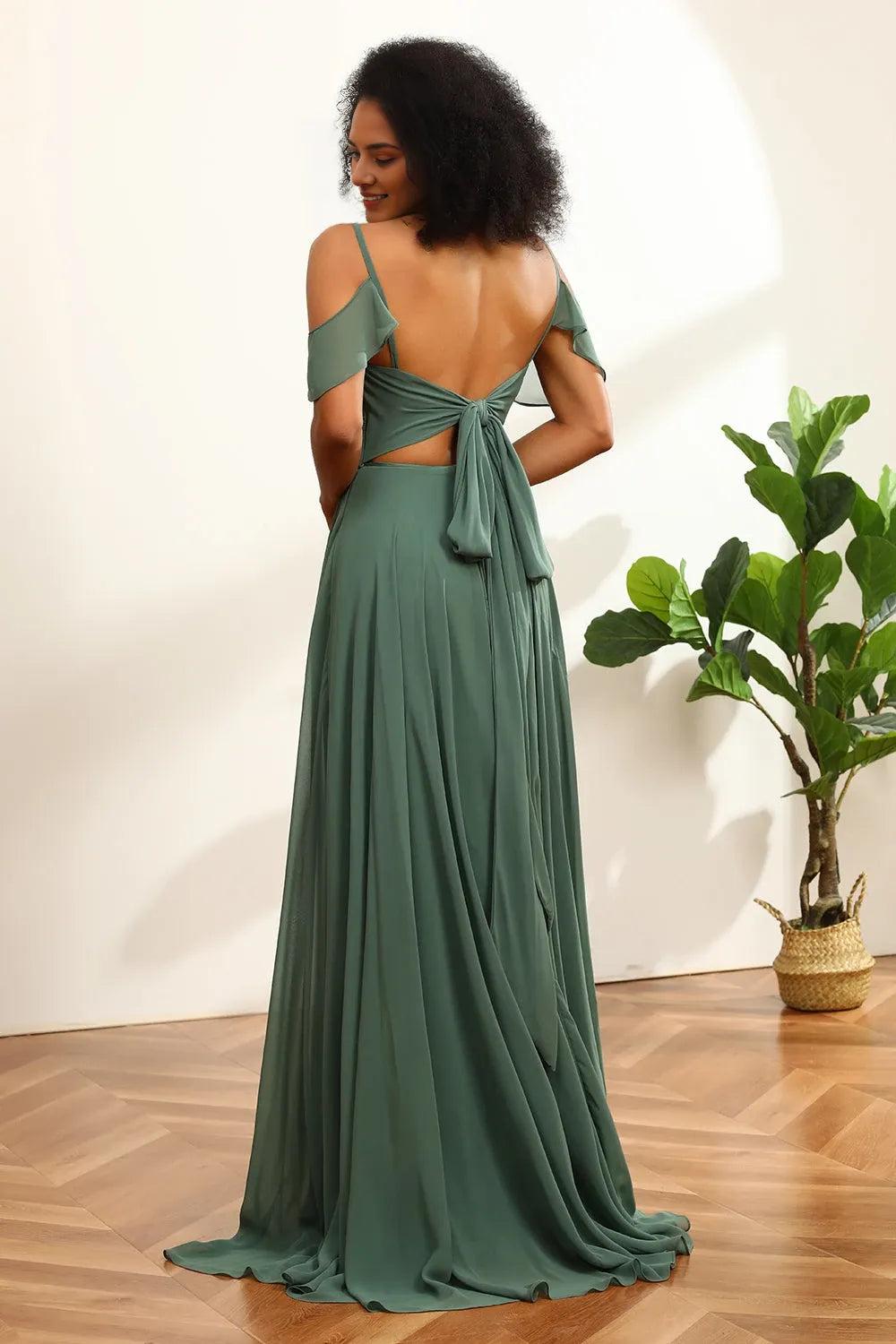 V-Neck Sleeveless A-Line Trendy Off the shoulder Floor Length Prom Dress Hot Sale For Women