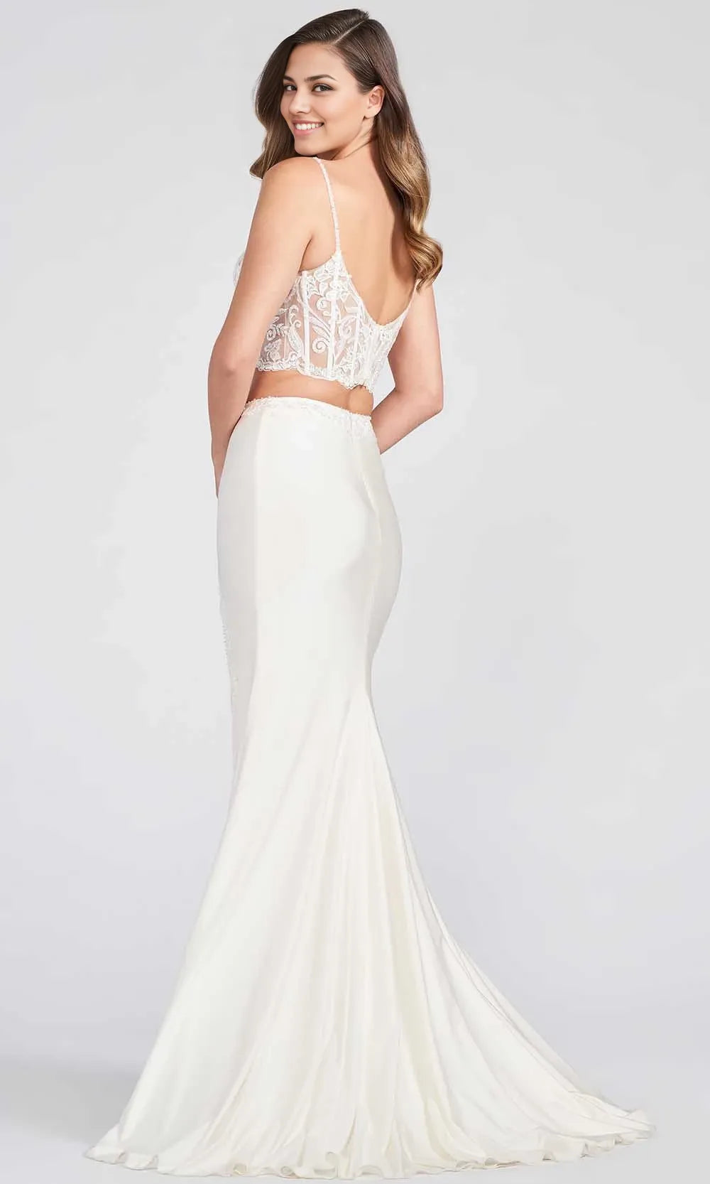 V-Neck Sleeveless Trumpet Enchanting Off the shoulder Two Piece Floor length Prom Dress For Sale For Ladies