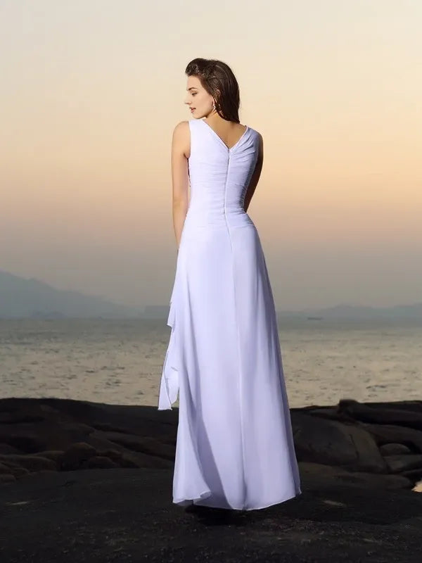 V-neck Chiffon Sleeveless Floor-Length With Beading Prom Dress