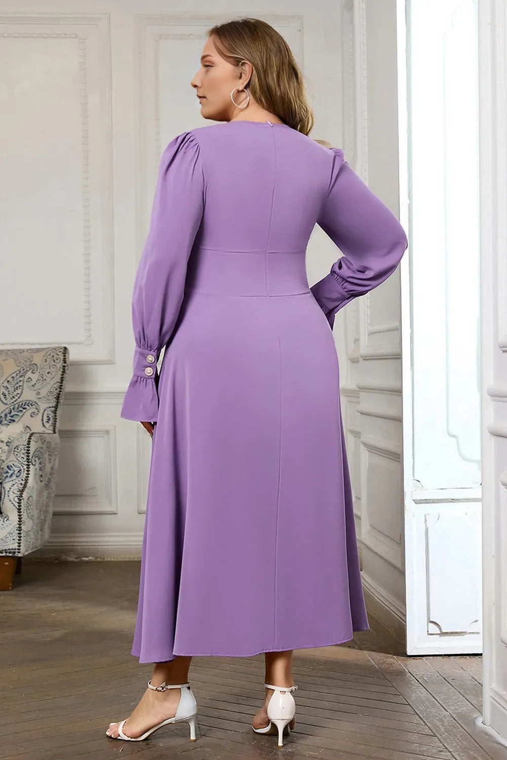 V-neck Long Sleeves A-Line Simple Plus Size Floor Length Prom Dress For Sale For Ladies