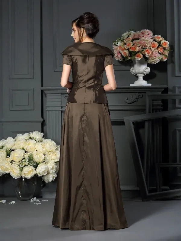 V-neck Short Sleeves A-Line Taffeta Floor-Length With Bowknot Mother of the Bride Dresses