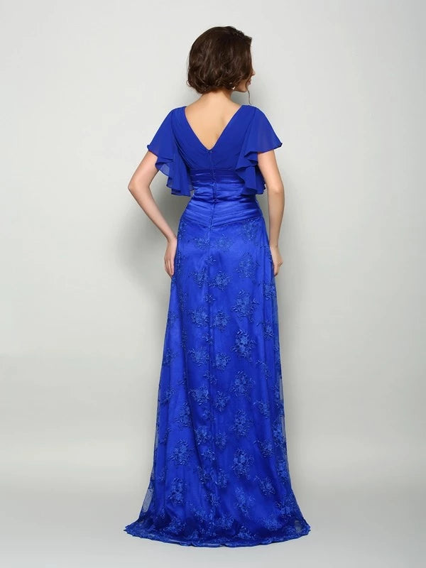 V-neck Short Sleeves Chiffon Sweep Train With Applique Mother of the Bride Dresses