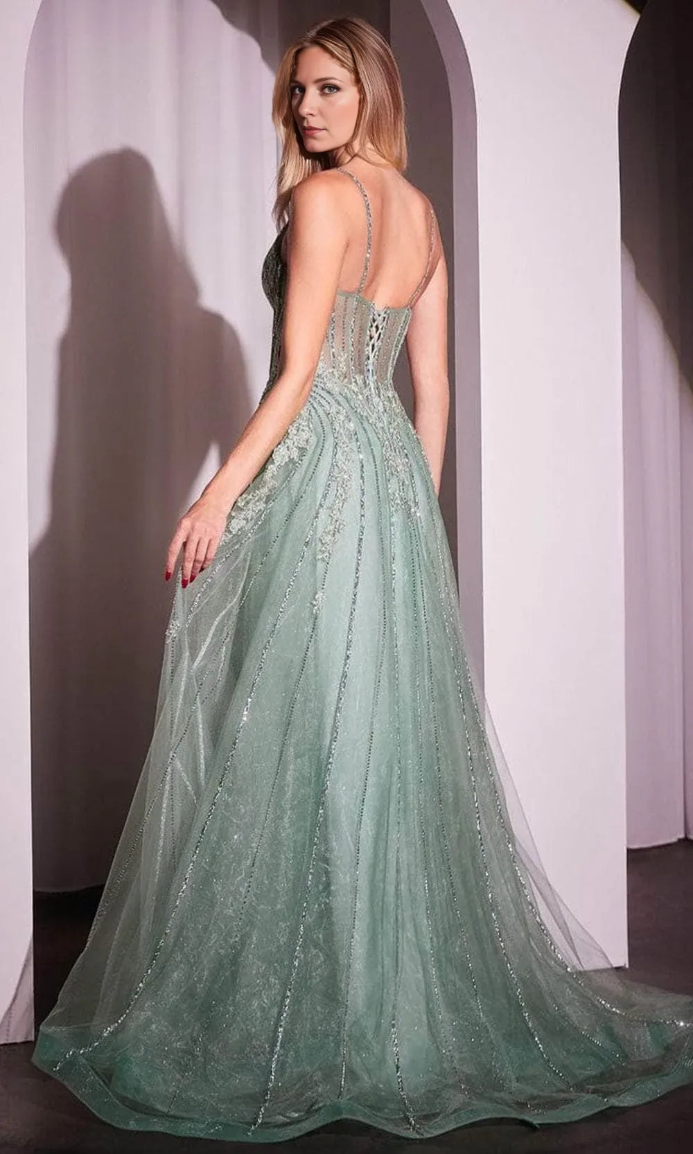 V-neck Sleeveless A-Line Crystalline Tulle Floor length Prom Dress For Sale For Women