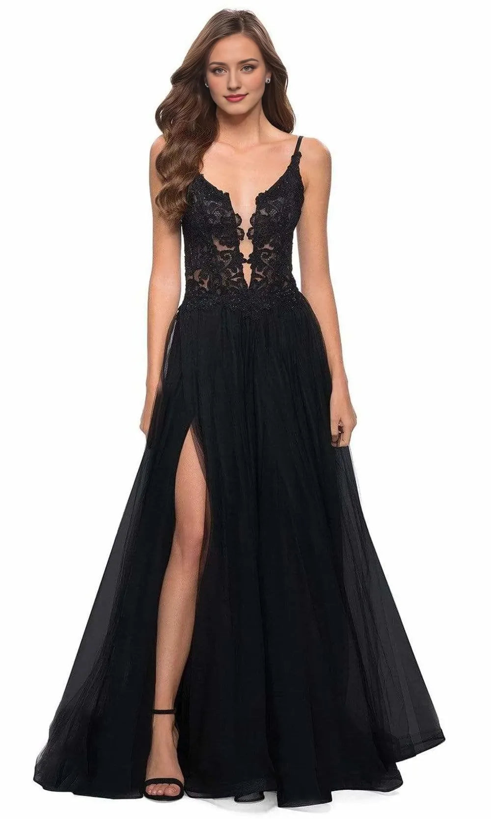 V-neck Sleeveless A-Line Tulle Trendy Floor length Long Prom Dress Hot Sale For Ladies