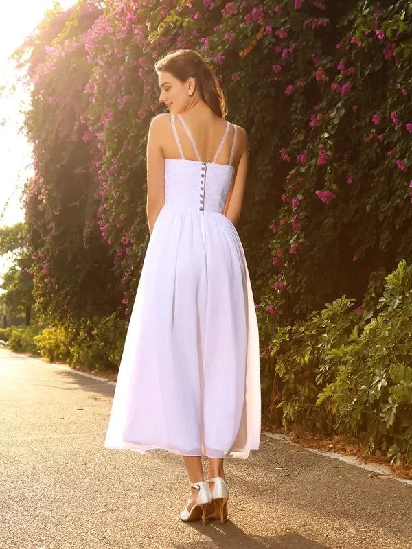 V-neck Sleeveless Chiffon Ankle-Length With Beading Prom Dress