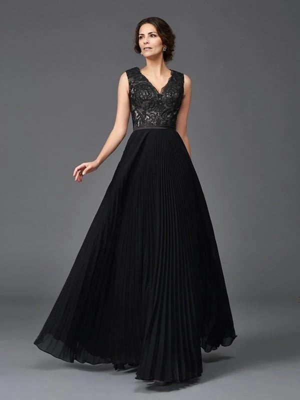 V-neck Sleeveless Chiffon Floor-Length With Lace Mother of the Bride Dresses