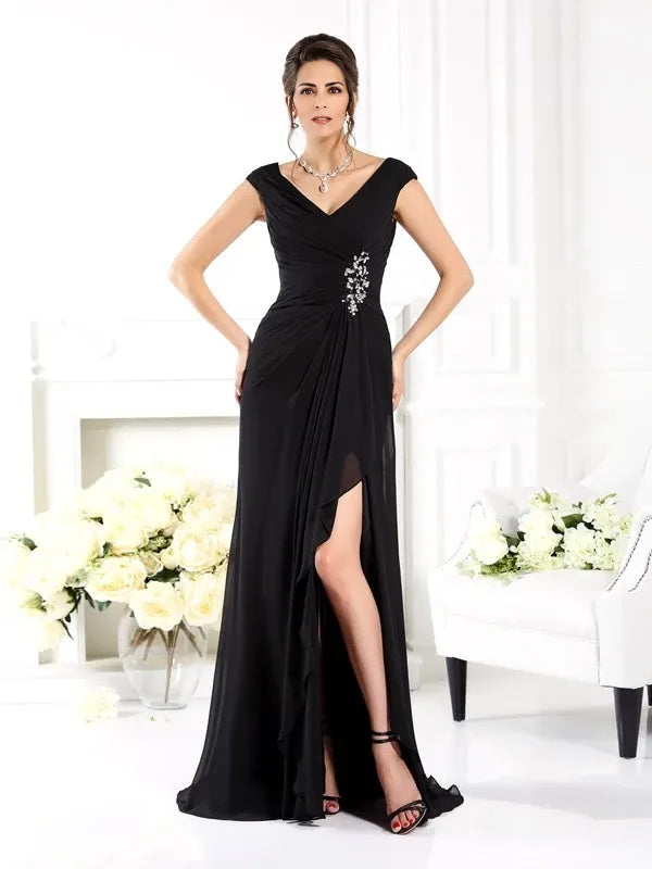 V-neck Sleeveless Chiffon Sweep Train With Ruffles Mother of the Bride Dresses