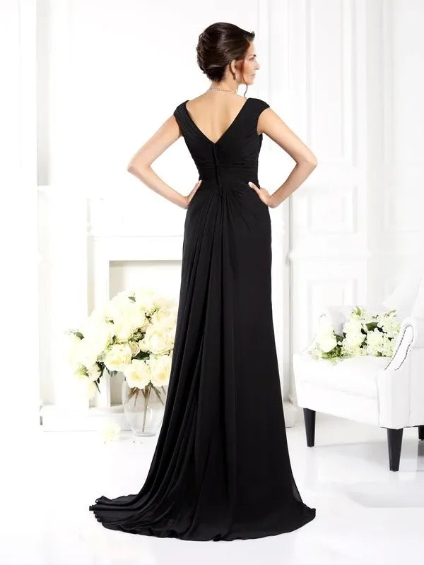 V-neck Sleeveless Chiffon Sweep Train With Ruffles Mother of the Bride Dresses