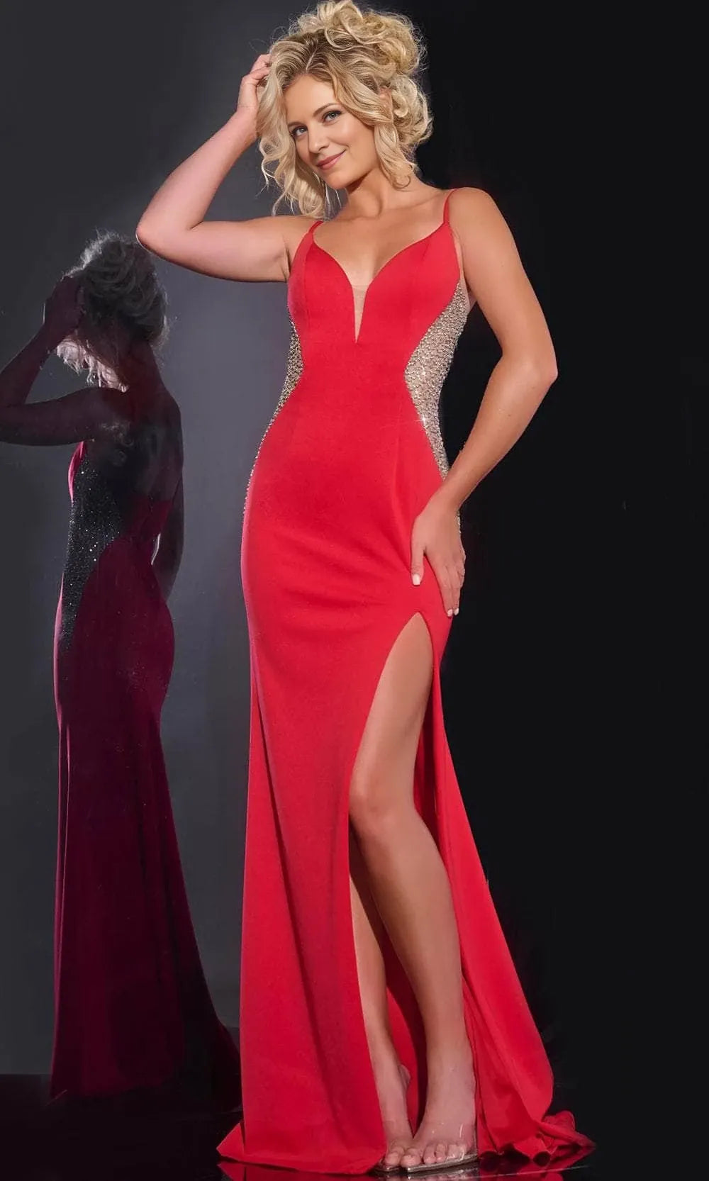 V-neck Sleeveless Mermaid Red Floor length Prom Dress For Sale For Women