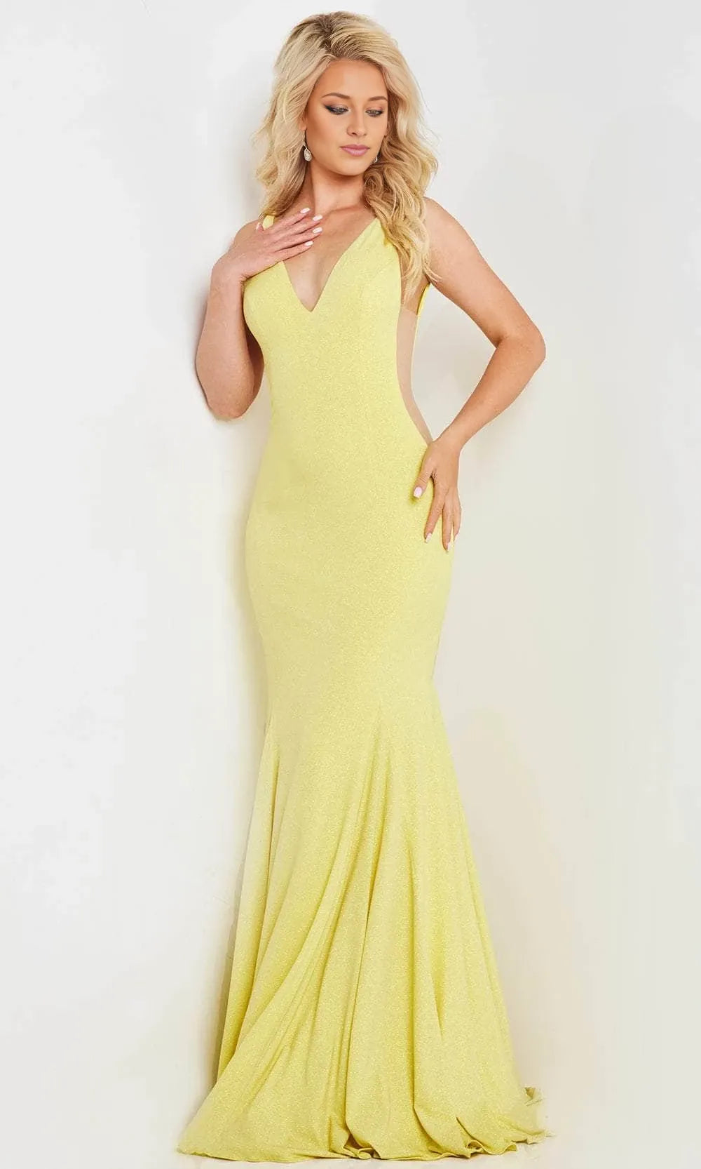 V-neck Sleeveless Mermaid Yellow Floor length Prom Long Dress Shop For Women